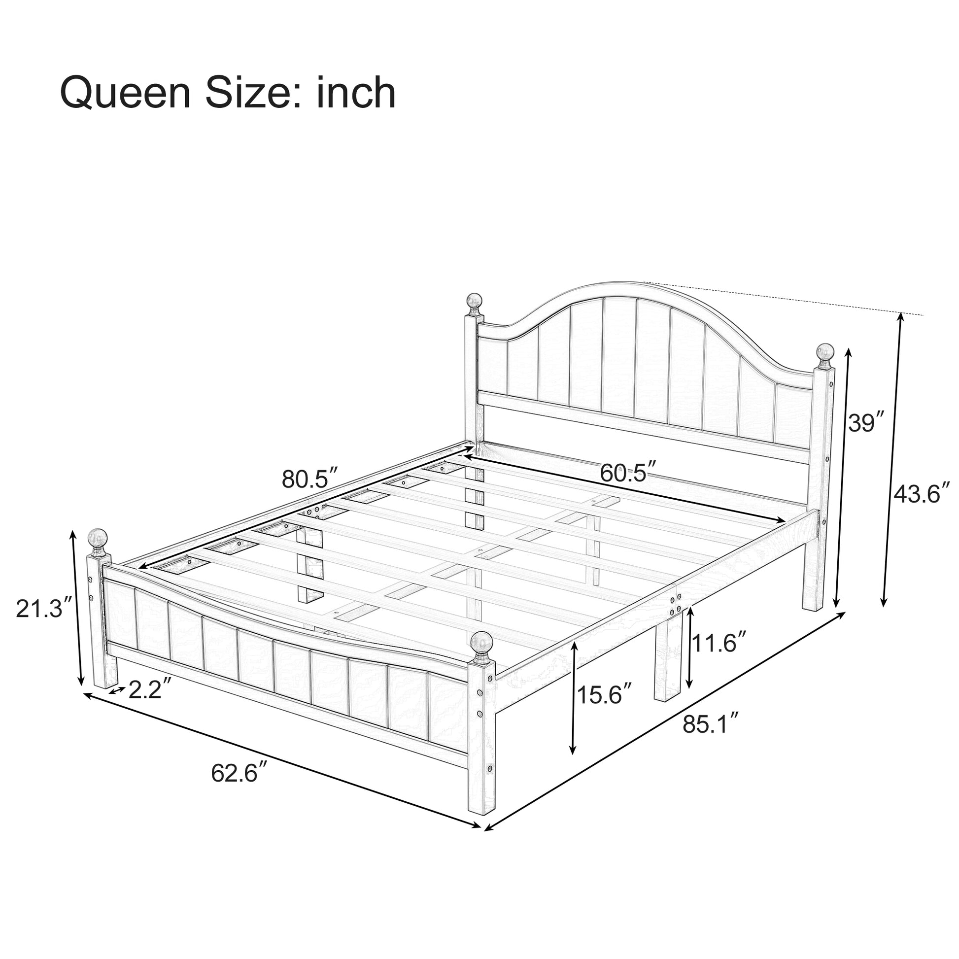 Traditional Concise Style Black Solid Wood Platform Bed, No Need Box Spring, Queen Black Wood