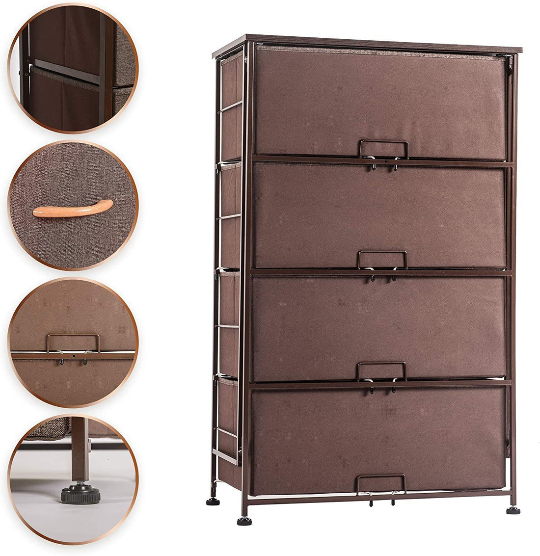 Fabric 4 Drawers Storage Organizer Unit Easy Assembly Vertical Dresser Storage Tower For Closet Bedroom Entryway Brown Brown Mdf Steel