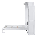 Queen Size Murphy Bed Wall Bed With Shelves And Led Lights,White White Solid Wood Mdf
