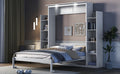 Queen Size Murphy Bed Wall Bed With Shelves And Led Lights,White White Solid Wood Mdf