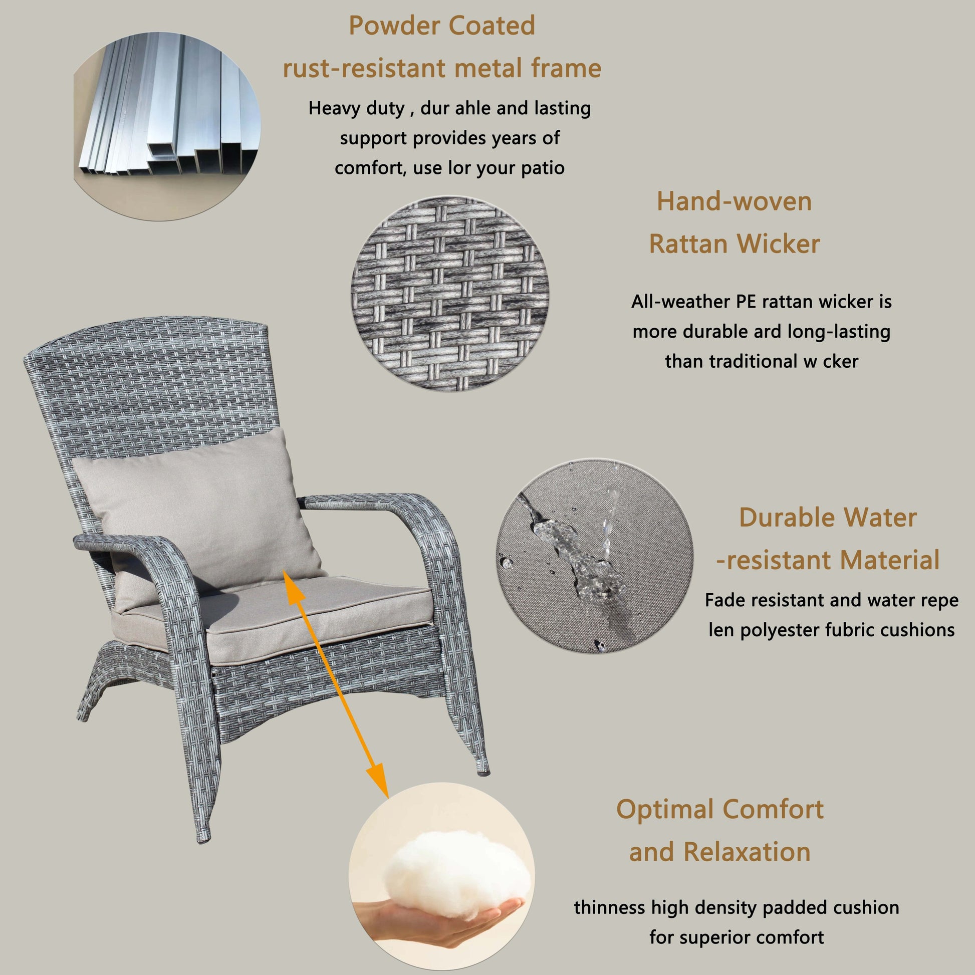 Patio Chair With Cushions Grey Cushion Grey Pe Rattan Iron Waterproof Fabric