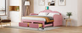 Twin Size Upholstered Daybed With Cloud Shaped Backrest, Trundle & 2 Drawers And Usb Ports, Pink Pink Velvet