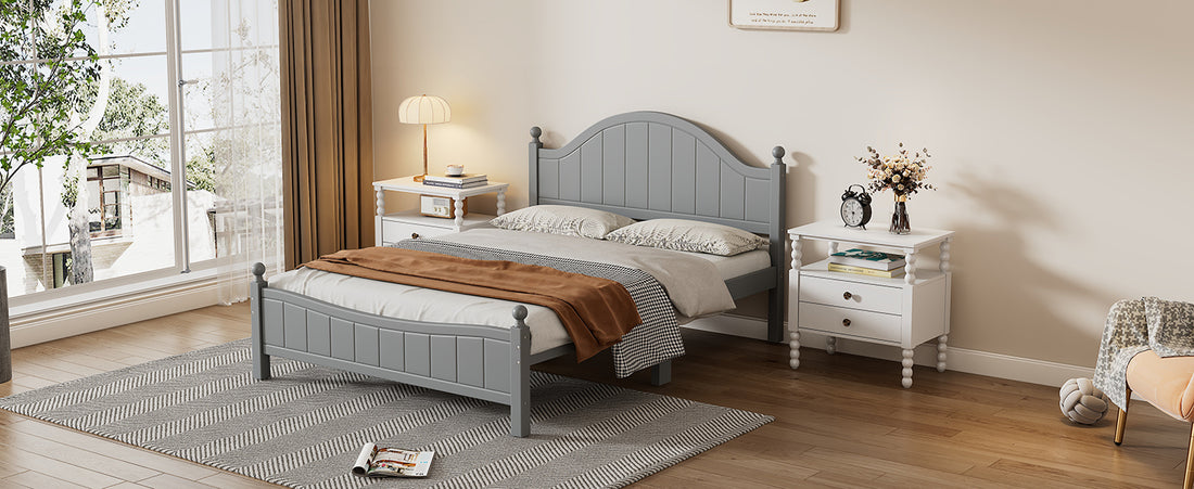 Traditional Concise Style Gray Solid Wood Platform Bed, No Need Box Spring, Full Gray Wood