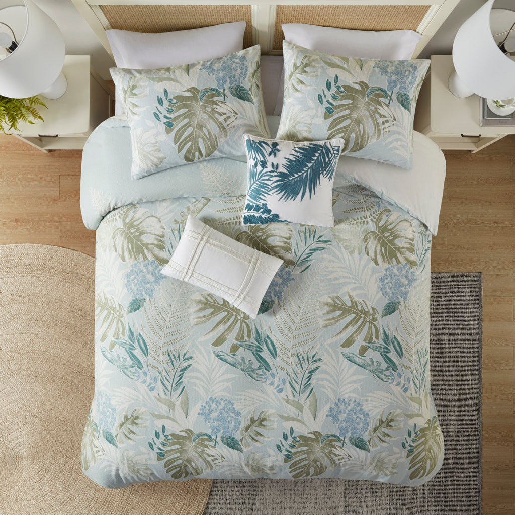 5 Piece Cotton Duvet Cover Set With Throw Pillow Blue Cotton