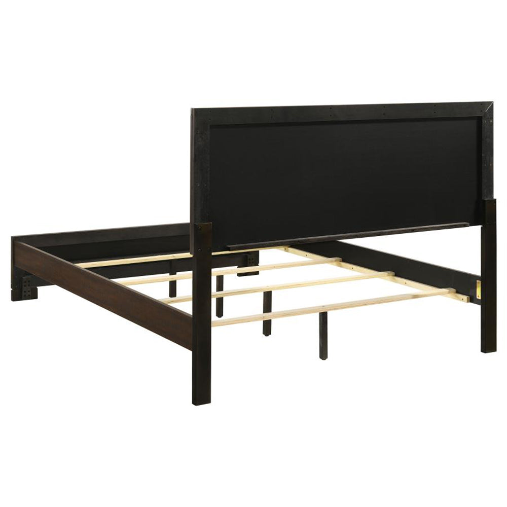Rustic Queen Panel Bed Box Spring Required Queen Brown Wood Brown Bedroom Farmhouse,Rustic Rubberwood Panel Wood