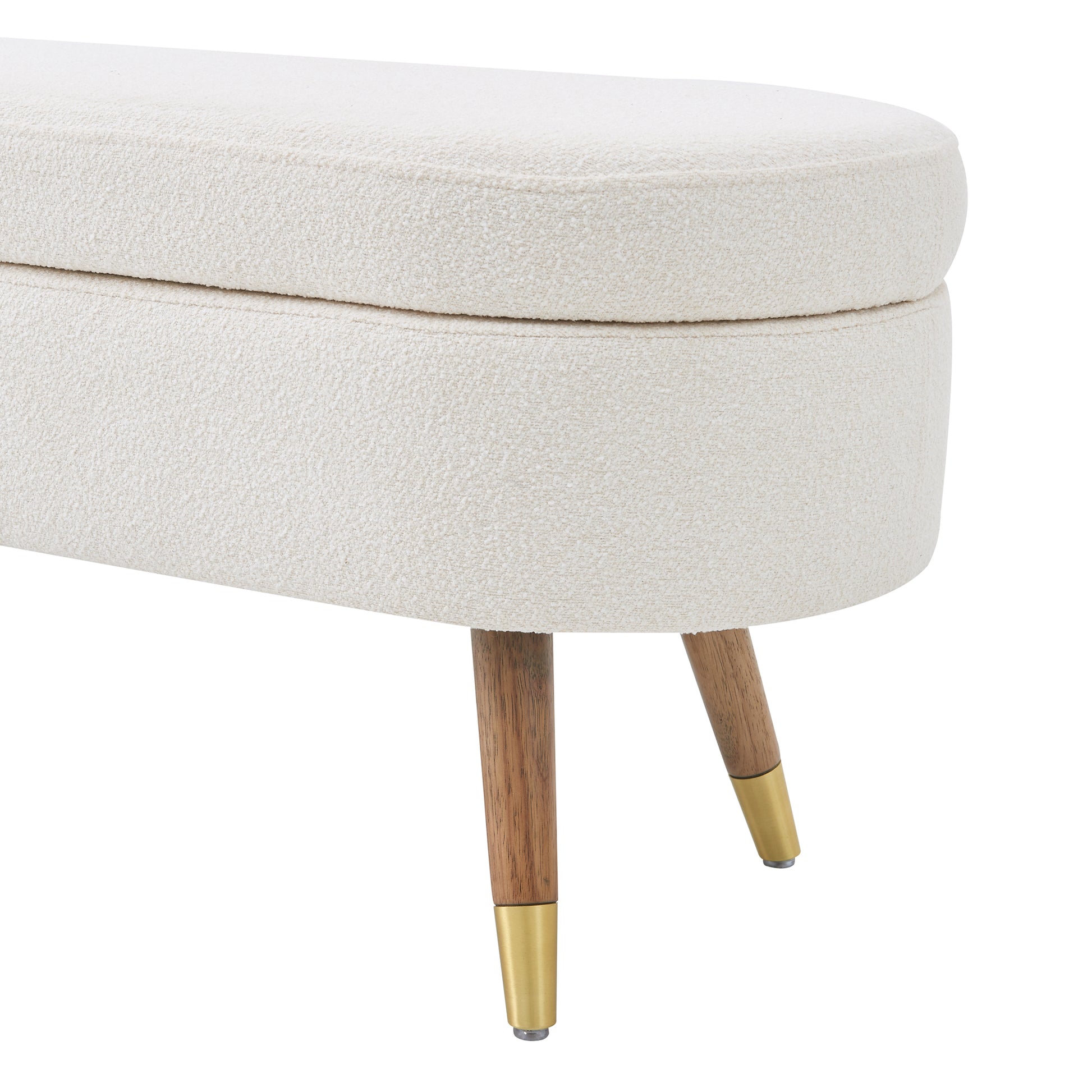 Storage Bench Upholstered Boucle Ottoman With Golden Metal Legs End Of Bed Bench For Bedroom, Living Room, Entryway,Bed Side Ivory Ivory Wood Fabric