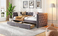 Sofa Bed With Drawers, Modern Velvet Upholstered Sofa Bed With Button Tufted Sofa Bed Frame With Double Drawers, Bedroom Living Room Furniture, Grey 83.47''X42.91''X30.71''' Box Spring Required Twin Gray Wood Bedroom American Traditional Eucalyptus Bed