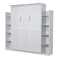 Queen Size Murphy Bed Wall Bed With Shelves And Led Lights,White White Solid Wood Mdf