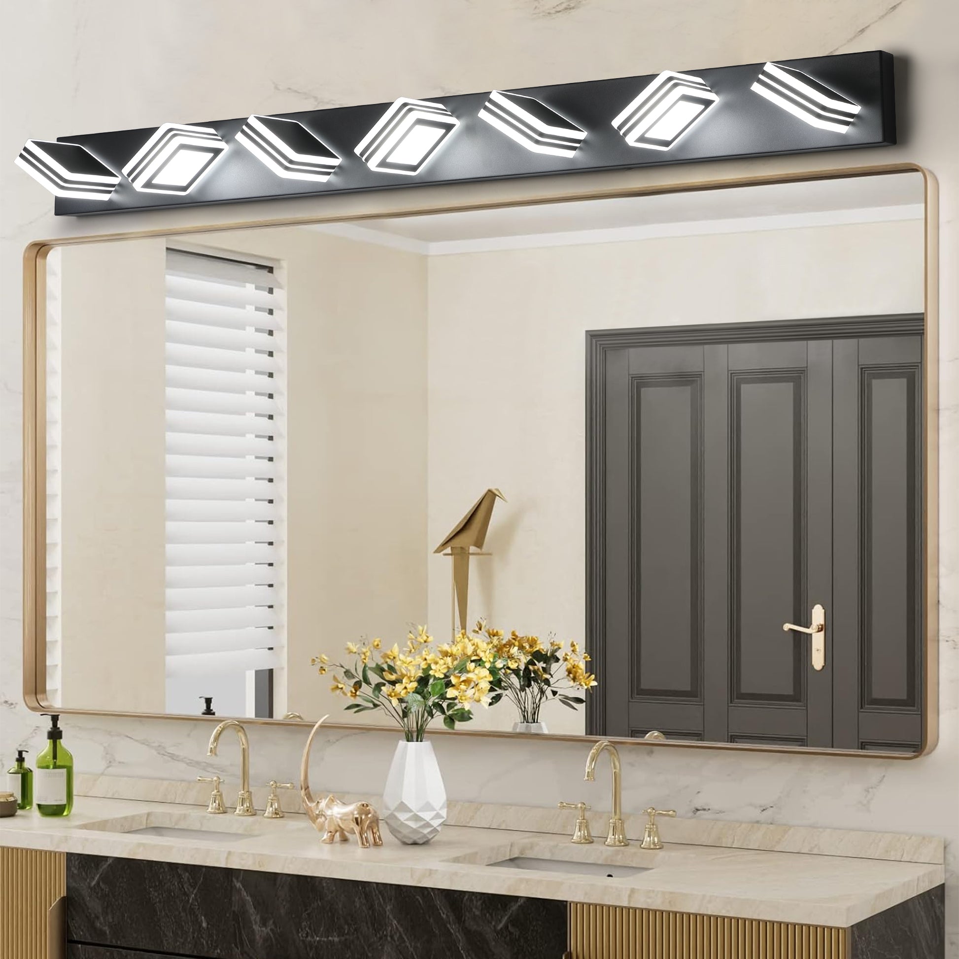 Same As W1340142518 L2005 B 7 Led Modern Black Vanity Lights, 7 Lights Acrylic Matte Black Bathroom Vanity Lights Over Mirror Black Acrylic,Iron