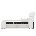 Queen Size Upholstered Platform Bed With Multimedia Nightstand And Storage Shelves, White Box Spring Not Required Queen White Wood Bedroom Bed Frame Faux Leather Upholstered