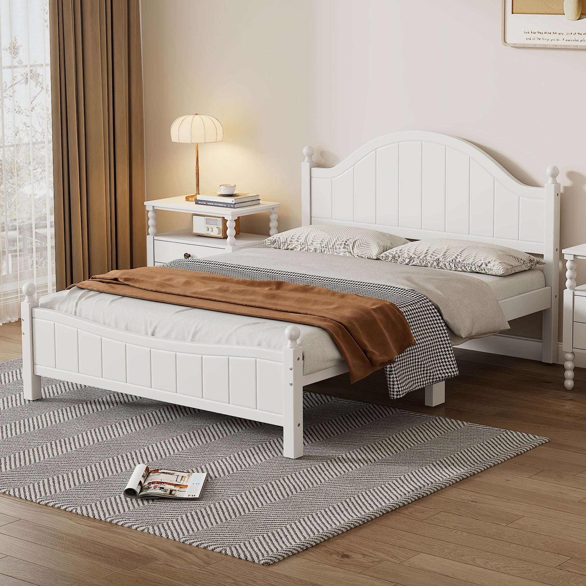 Traditional Concise Style White Solid Wood Platform Bed, No Need Box Spring, Queen Old Sku:Wf306306Aaa Queen White Wood