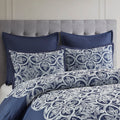 7 Piece Flocking Comforter Set With Euro Shams And Throw Pillows Navy Polyester