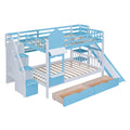 Full Over Full Castle Style Bunk Bed With 2 Drawers 3 Shelves And Slide Blue Blue Solid Wood