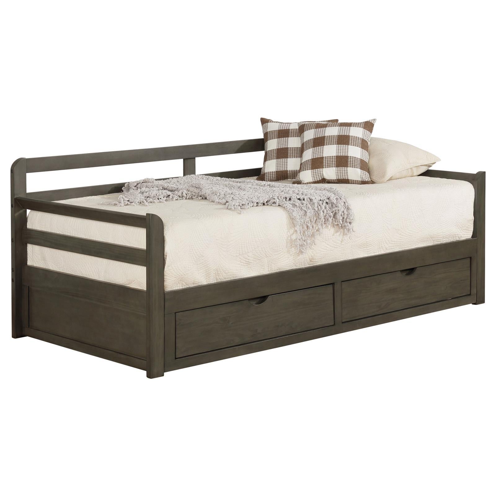 Grey 2 Drawer Daybed With Extension Trundle Box Spring Not Required Twin Xl Grey Wood Gray Bedroom Farmhouse,Rustic Pine Wood