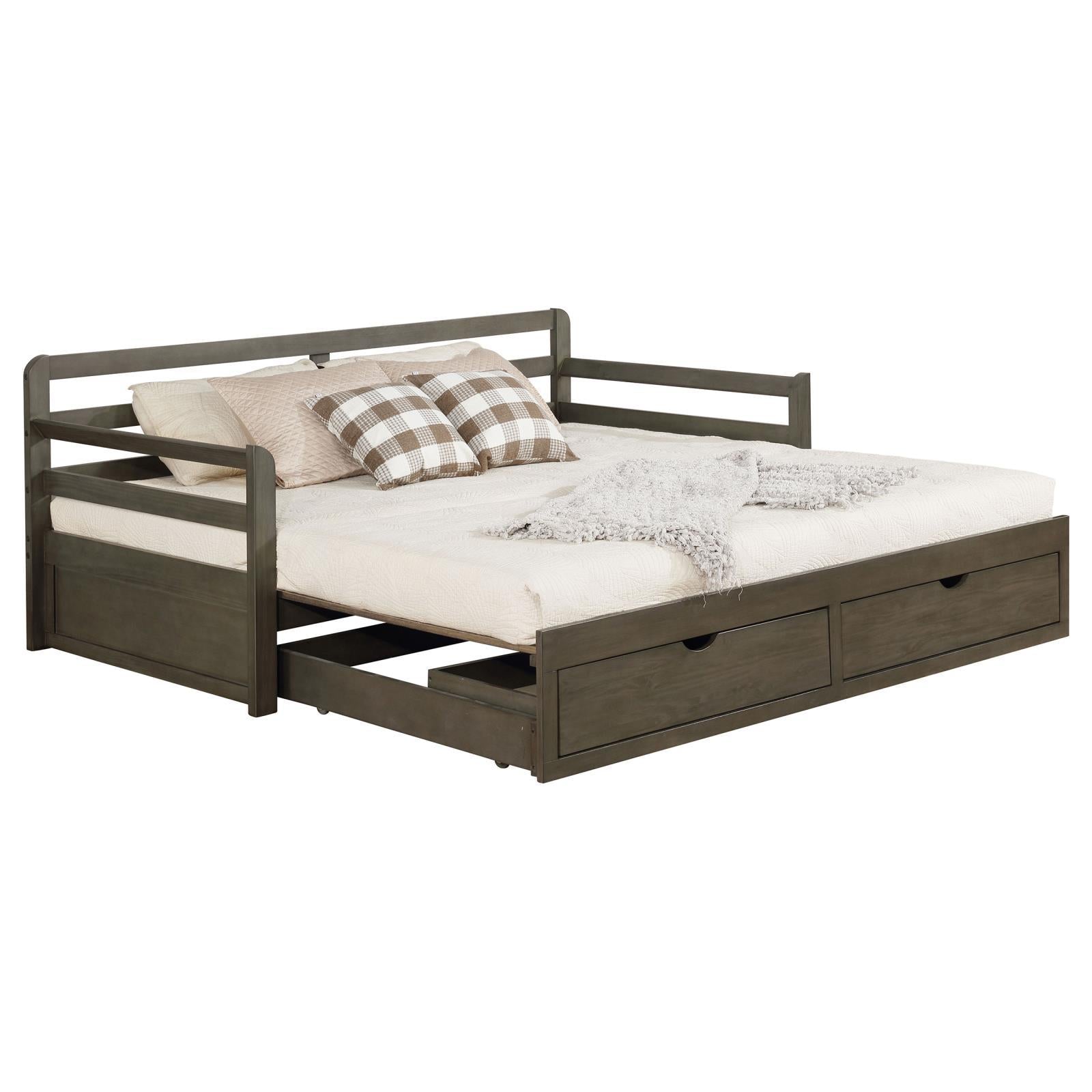 Grey 2 Drawer Daybed With Extension Trundle Box Spring Not Required Twin Xl Grey Wood Gray Bedroom Farmhouse,Rustic Pine Wood
