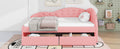 Twin Size Pu Upholstered Tufted Daybed With Two Drawers And Cloud Shaped Guardrail, Pink Box Spring Not Required Twin Pink Wood Daybeds Faux Leather Upholstered