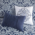 7 Piece Flocking Comforter Set With Euro Shams And Throw Pillows Navy Polyester