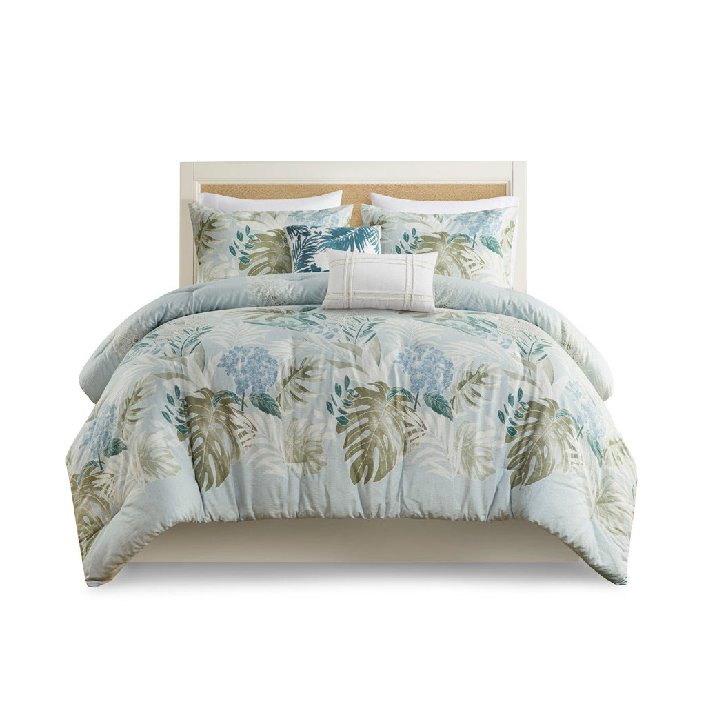 6 Piece Oversized Cotton Comforter Set With Throw Pillow Blue Cotton