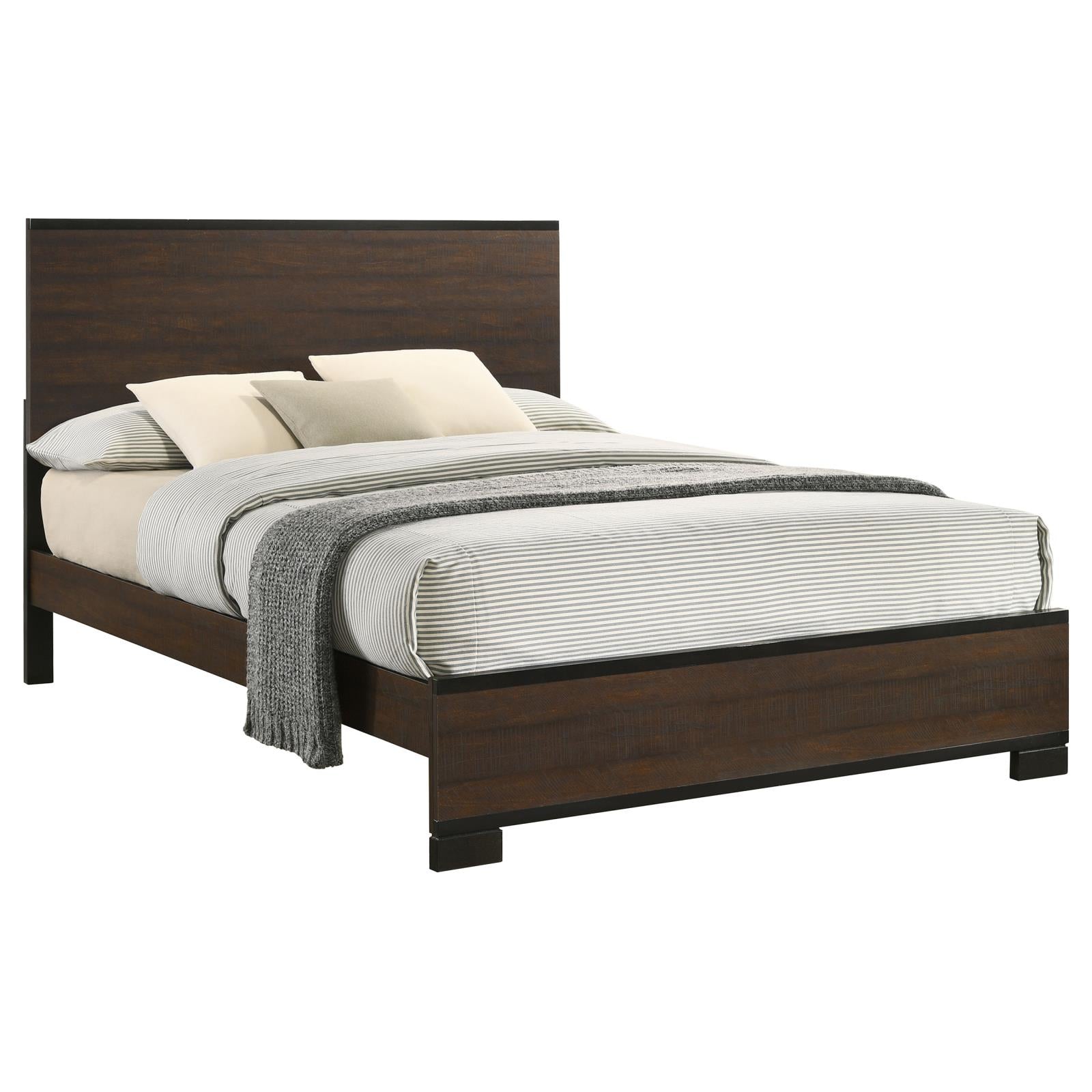 Rustic Queen Panel Bed Box Spring Required Queen Brown Wood Brown Bedroom Farmhouse,Rustic Rubberwood Panel Wood