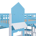 Full Over Full Castle Style Bunk Bed With 2 Drawers 3 Shelves And Slide Blue Blue Solid Wood