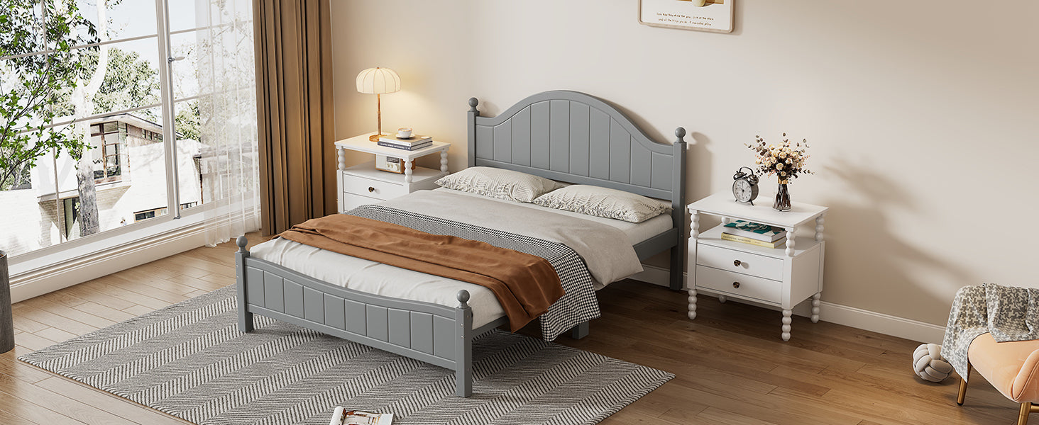 Traditional Concise Style Gray Solid Wood Platform Bed, No Need Box Spring, Full Gray Wood