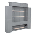 Queen Size Murphy Bed Wall Bed With Shelves And Led Lights,Gray Gray Solid Wood Mdf