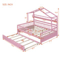 Wooden Full Size House Bed With Twin Size Trundle,Kids Bed With Shelf, Pink Pink Solid Wood