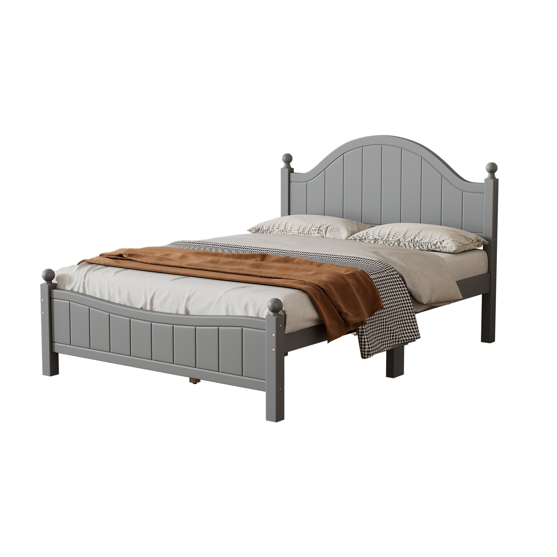 Traditional Concise Style Gray Solid Wood Platform Bed, No Need Box Spring, Full Gray Wood