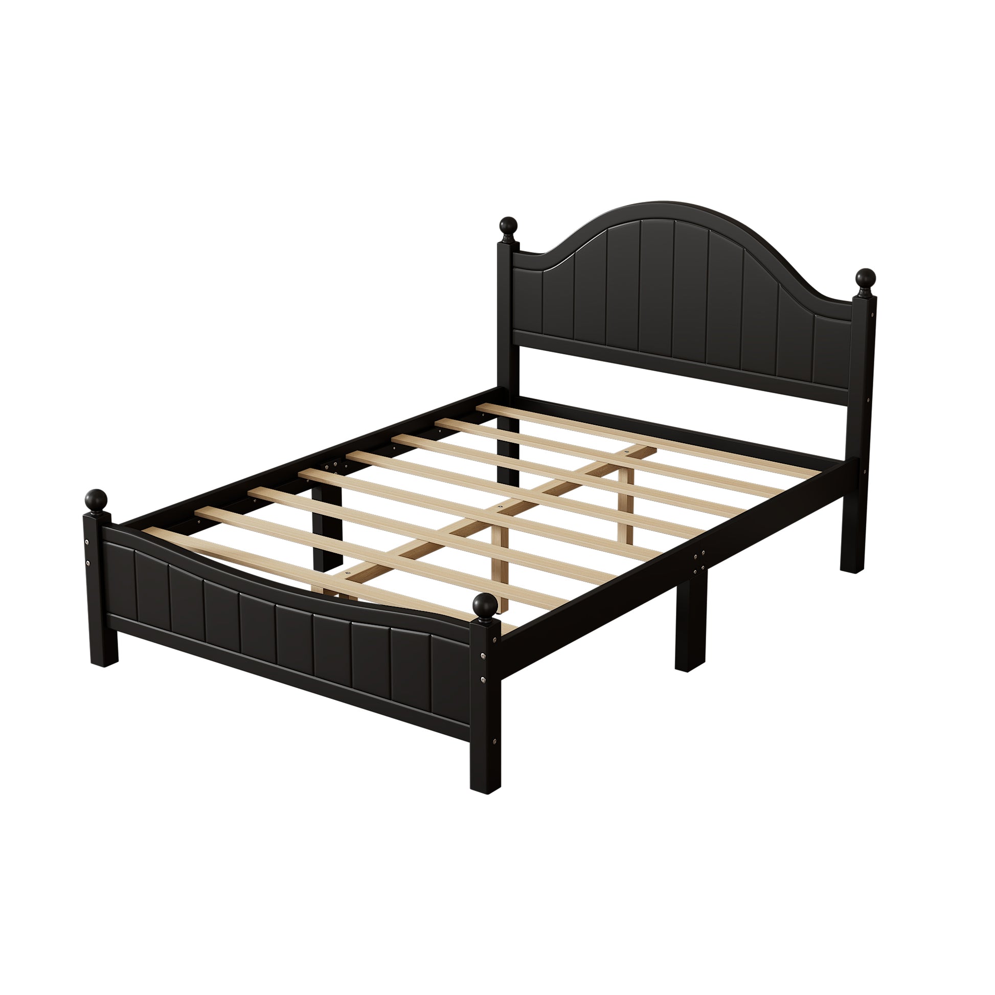 Traditional Concise Style Black Solid Wood Platform Bed, No Need Box Spring, Full Black Wood