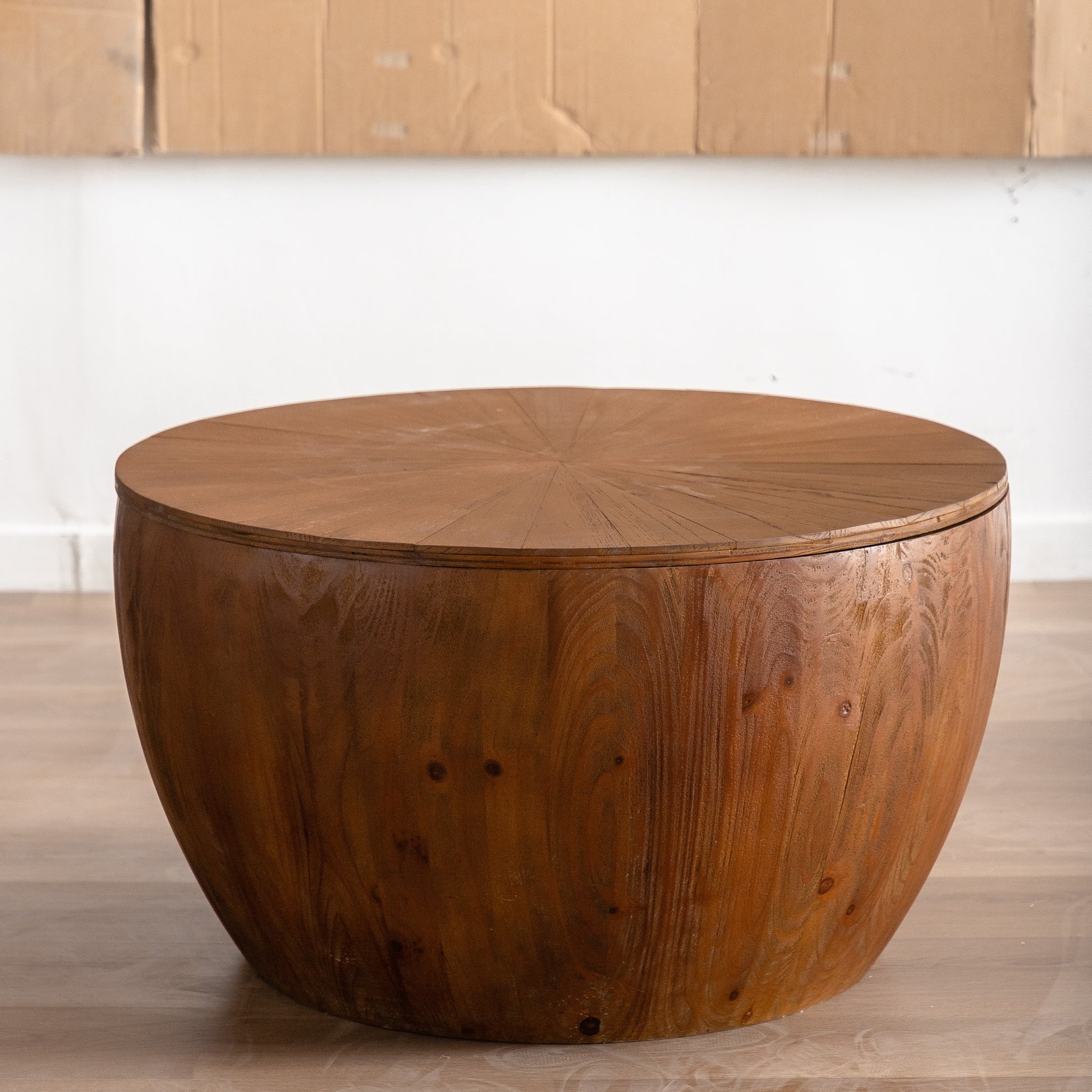 31.50"Vintage Style Bucket Shaped Coffee Table With Storage Function, For Office, Dining Room And Living Room, Brown Brown Solid Wood Mdf