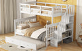Twin Over Full Bunk Bed With Twin Size Trundle, Storage And Guard Rail For Bedroom, Dorm, For Adults, White Old Sku :Lt000119Aak Twin White Solid Wood