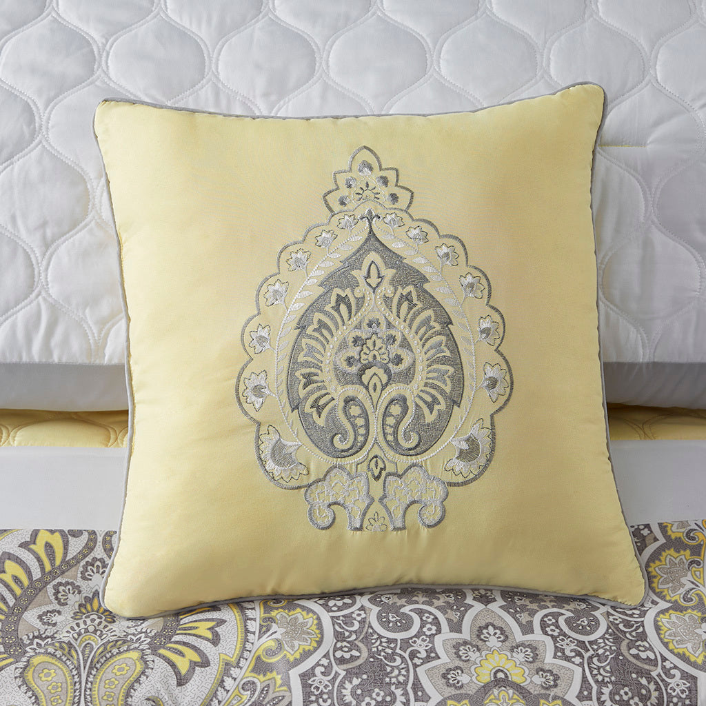 8 Piece Comforter Set Yellow Polyester