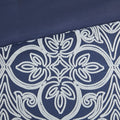 7 Piece Flocking Comforter Set With Euro Shams And Throw Pillows Navy Polyester