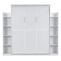 Queen Size Murphy Bed Wall Bed With Shelves And Led Lights,White White Solid Wood Mdf