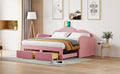 Twin Size Upholstered Daybed With Cloud Shaped Backrest, Trundle & 2 Drawers And Usb Ports, Pink Pink Velvet