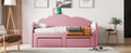 Twin Size Upholstered Daybed With Cloud Shaped Backrest, Trundle & 2 Drawers And Usb Ports, Pink Pink Velvet