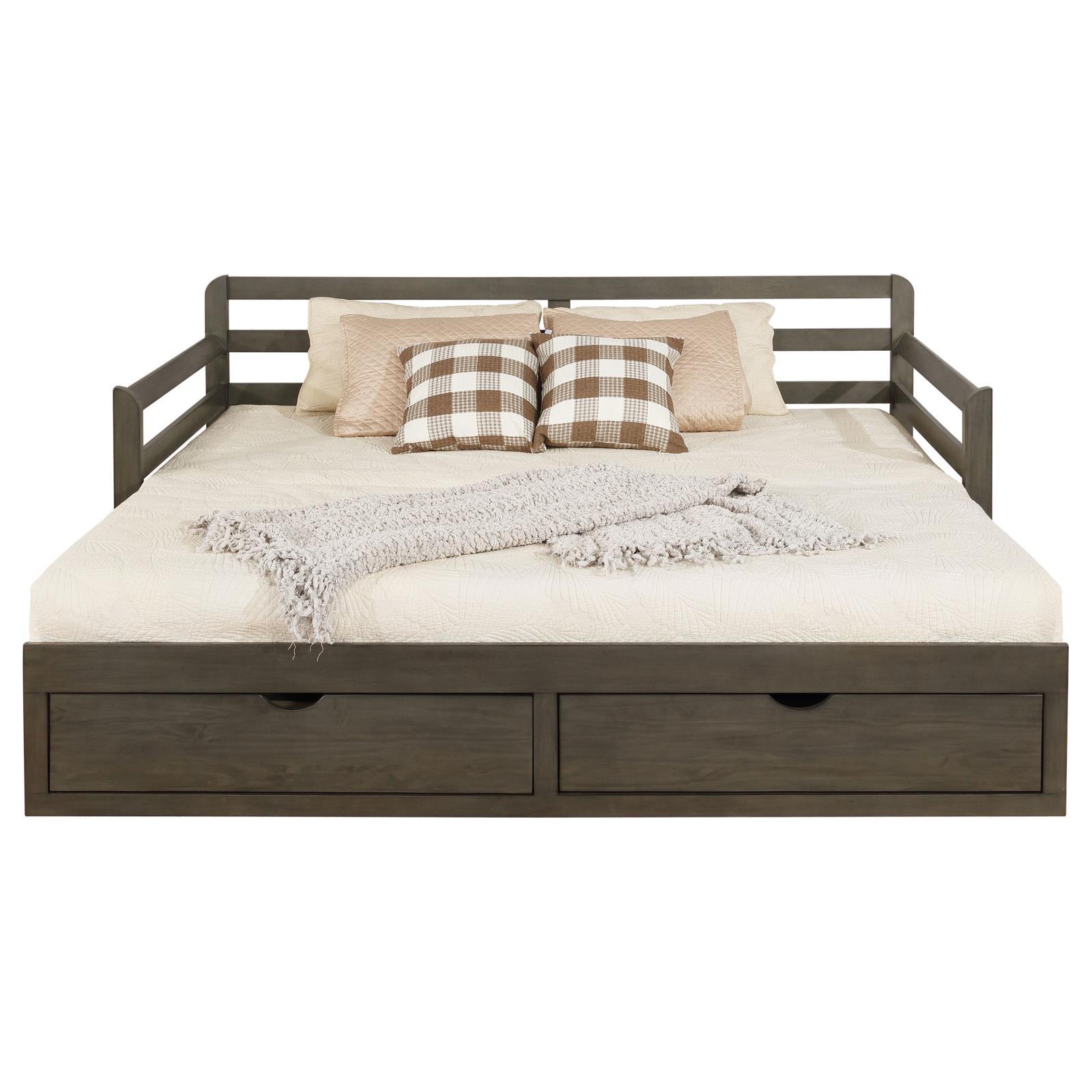Grey 2 Drawer Daybed With Extension Trundle Box Spring Not Required Twin Xl Grey Wood Gray Bedroom Farmhouse,Rustic Pine Wood