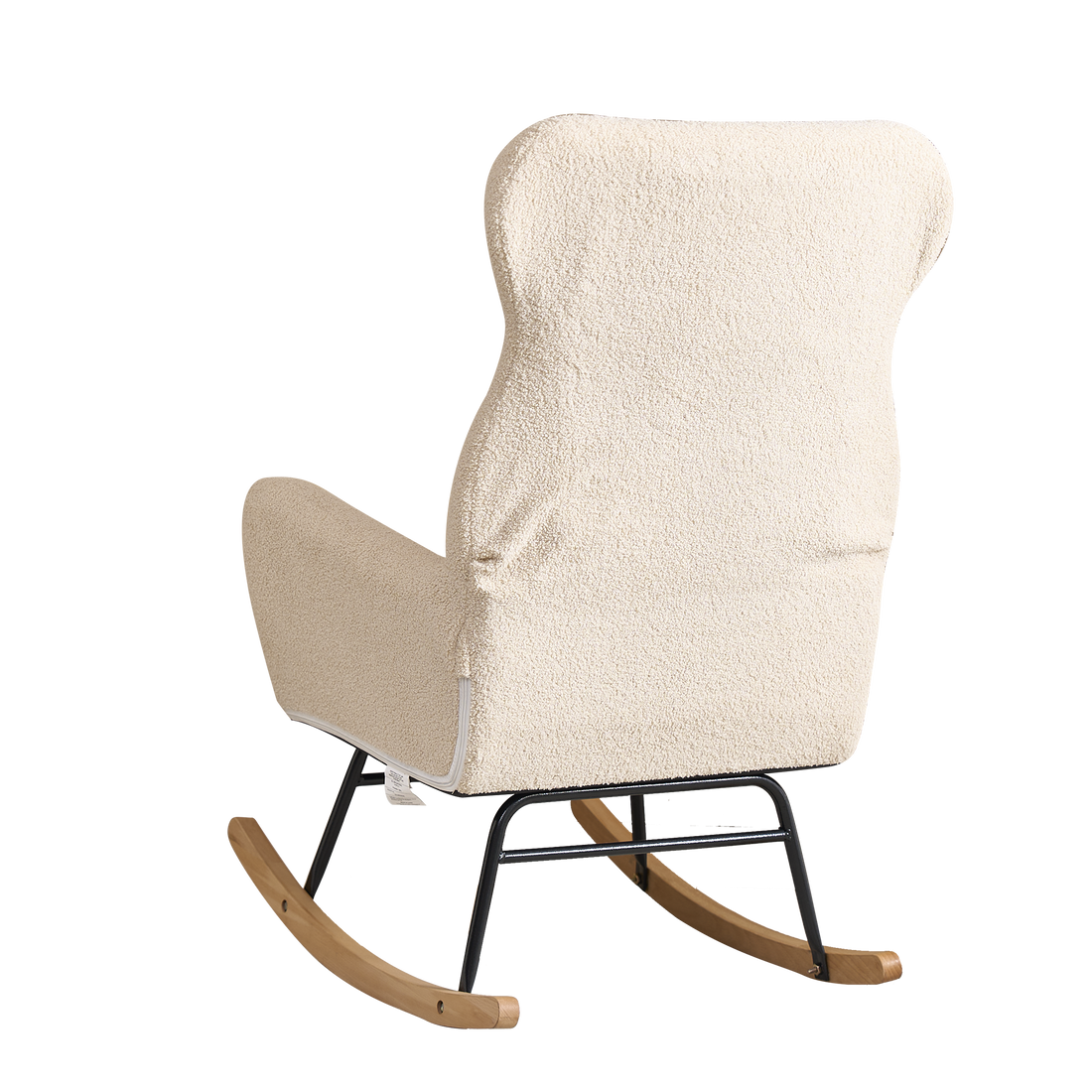 Modern Rocking Chair With High Backrest,Teddy Material Comfort Arm Rocker, Lounge Armchair For Living Room Beige Cotton Metal