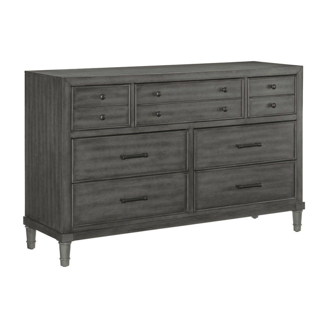 Transitional Style Gray Finish 1Pc Dresser Of 7 Drawers Dark Bronze Handles Wooden Bedroom Furniture Gray Bedroom Transitional Wood