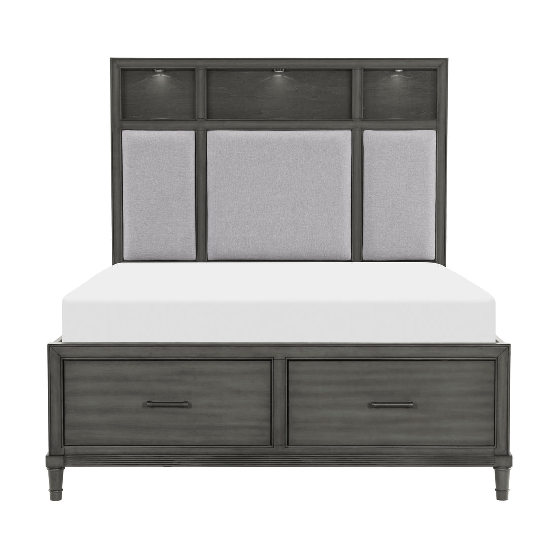 Gray Queen Platform Bed W Storage Drawers Upholstered Headboard Usb Ports Led Lights Bedroom Furniture Transitional Style Box Spring Not Required Queen Gray Wood Gray Bedroom Transitional Storage Included Wood