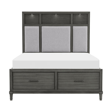 Gray Queen Platform Bed W Storage Drawers Upholstered Headboard Usb Ports Led Lights Bedroom Furniture Transitional Style Box Spring Not Required Queen Gray Wood Gray Bedroom Transitional Storage Included Wood