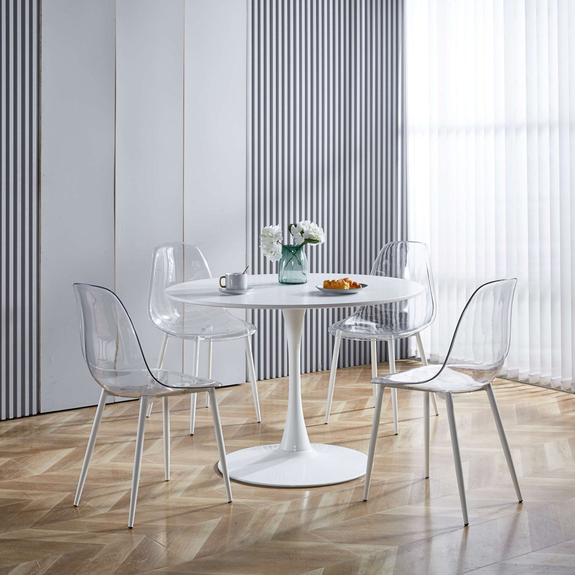Dining Chair,Set Of 4,Metal Leg,Plastic Seat Antique White Iron Plastic