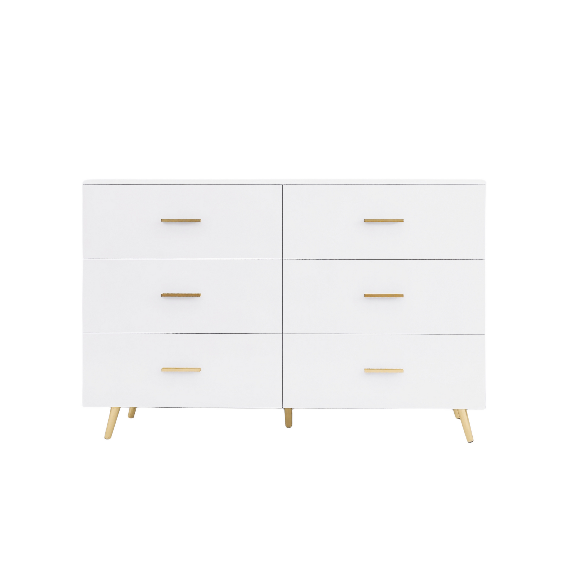 High Glossy Surface 6 Drawers Chest Of Drawer With Golden Handle And Golden Steel Legs White Color Vanity White Bedroom Modern Engineered Wood