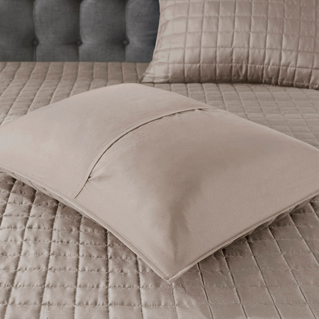 8 Piece Comforter And Quilt Set Collection Taupe Polyester