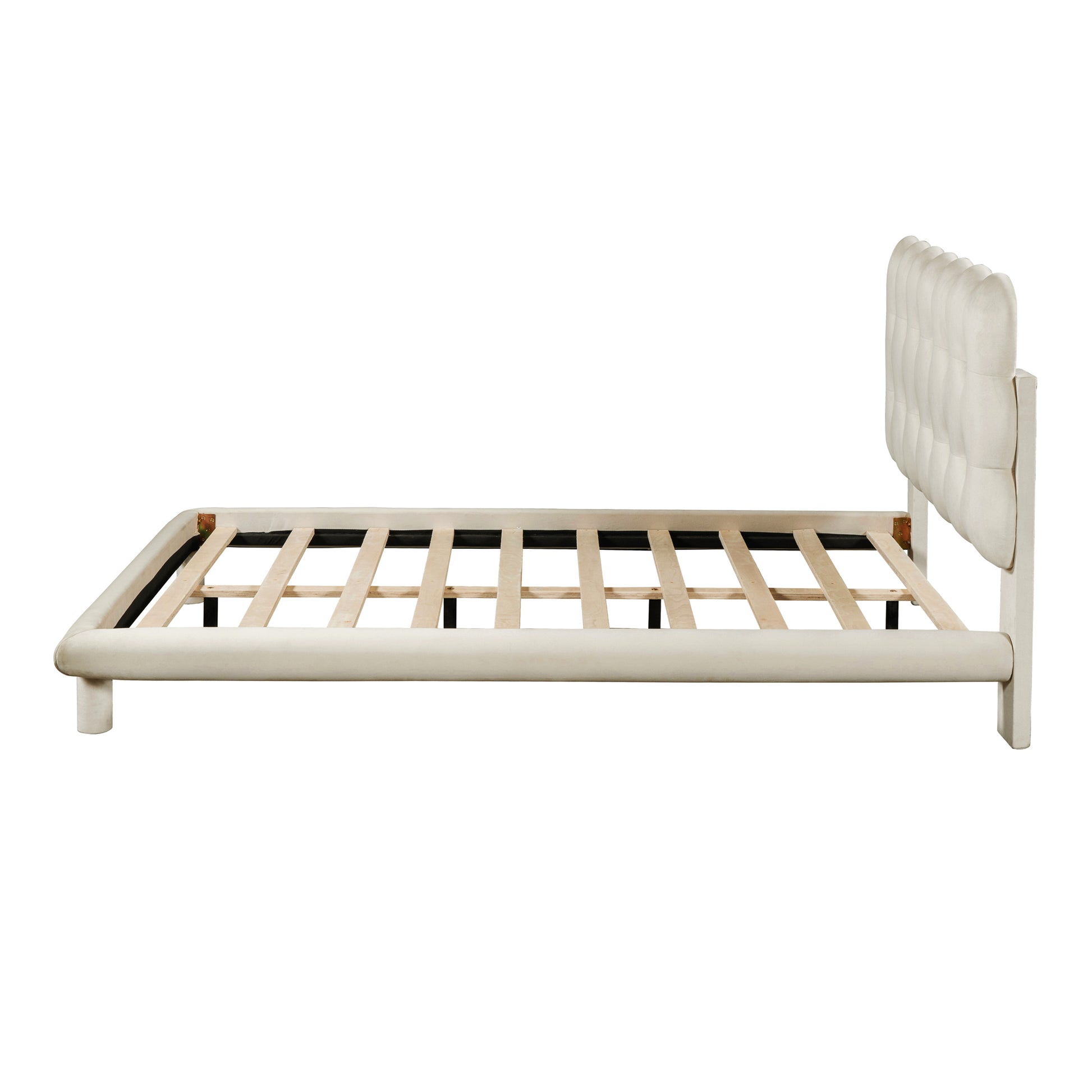 Full Size Velvet Platform Bed With Led Frame, Thick & Soft Fabric And Button Tufted Design Headboard, Beige Beige Velvet