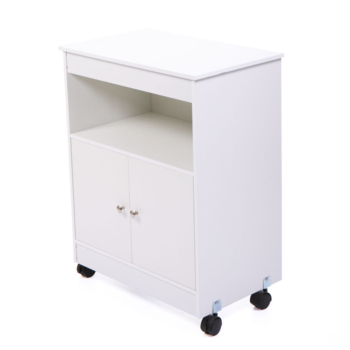 Wood Kitchen Microwave Cabinet Cart With 4 Universal Wheels And Roomy Inner Space For Home Use, White White Mdf