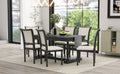 7 Piece Dining Table With 4 Trestle Base And 6 Upholstered Chairs With Slightly Curve And Ergonomic Seat Back Black Upholstered Chair Wood Black Seats 6 Wood Dining Room American Design,Antique Trestle Rectangular Dining Table With Chair Solid Wood Mdf