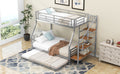 Twin Over Full Size Metal Bunk Bed With Trundle And Storage Staircase, Silver Twin Silver Metal