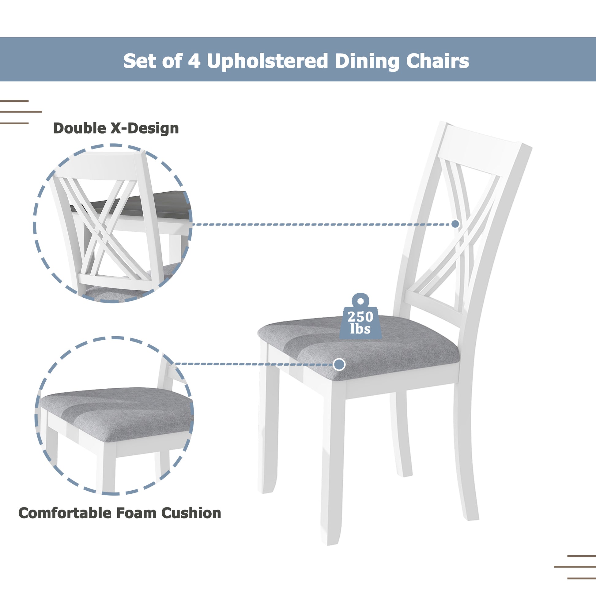 Rustic Minimalist Wood 5 Piece Dining Table Set With 4 X Back Chairs For Small Places, Gray Gray Wood Dining Room Solid Wood Rubberwood Rectangular Dining Table With Chair Upholstered Chair Wood Grey Slat Back Seats 4 Rustic 4 Leg Foam Solid Wood