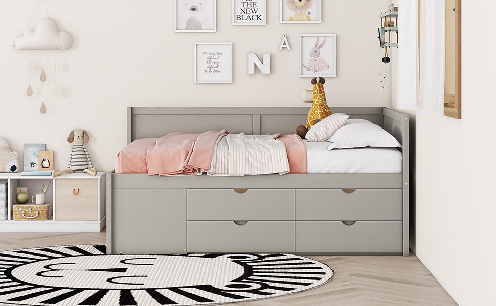 Full Size Daybed With Drawers And Shelves, Gray Full Gray Solid Wood